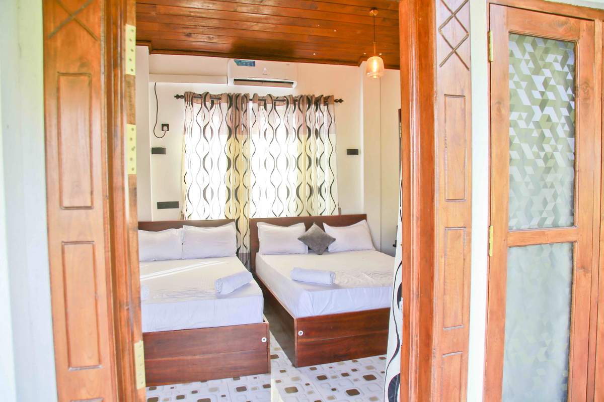 Family room door and beds