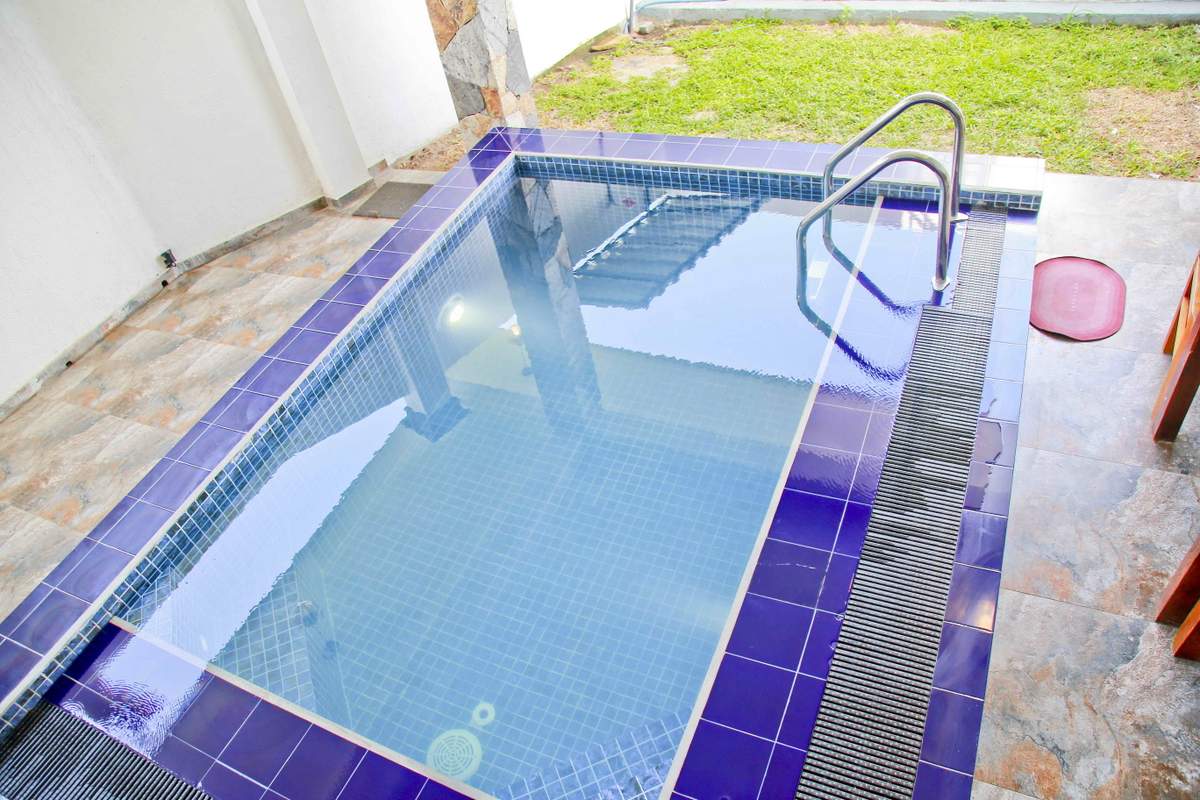 Private pool top angle in indoor pool room